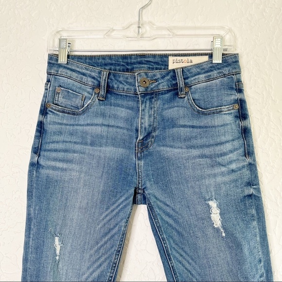 Pistola Distressed Ripped Skinny Denim Jeans Side Ankle Zip Size 26 - Picture 2 of 9